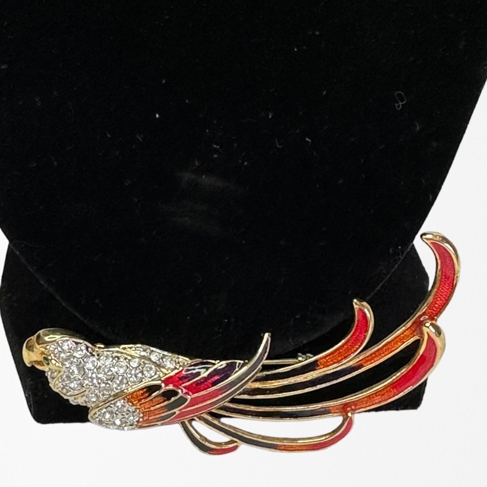 Parrot Bird Rhinestone Crystal Colorful Brooch Pin Gold Tone - Picture 2 of 8